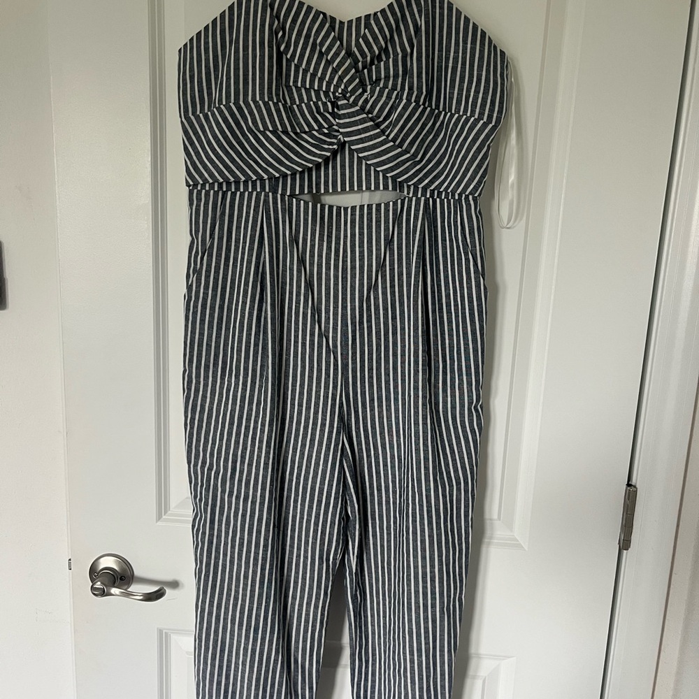 Very J Monochrome Striped Jumpsuit